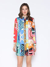 Load image into Gallery viewer, Tribal Print Pearl Button-Down Shirt Dress
