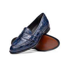 Load image into Gallery viewer, 11-119-NVY TUSCANY Crocodile Penny Loafer, Navy
