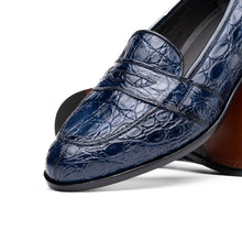 Load image into Gallery viewer, 11-119-NVY TUSCANY Crocodile Penny Loafer, Navy
