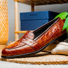 Load image into Gallery viewer, 11-119-CGN TUSCANY Crocodile Penny Loafer, Cognac
