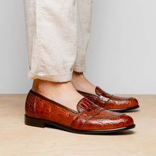 Load image into Gallery viewer, 11-119-CGN TUSCANY Crocodile Penny Loafer, Cognac
