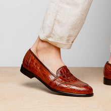 Load image into Gallery viewer, 11-119-CGN TUSCANY Crocodile Penny Loafer, Cognac
