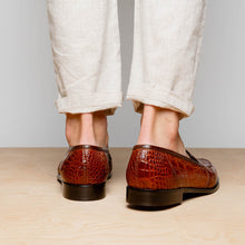 Load image into Gallery viewer, 11-119-CGN TUSCANY Crocodile Penny Loafer, Cognac
