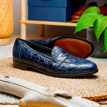 Load image into Gallery viewer, 11-119-NVY TUSCANY Crocodile Penny Loafer, Navy
