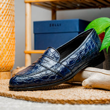 Load image into Gallery viewer, 11-119-NVY TUSCANY Crocodile Penny Loafer, Navy
