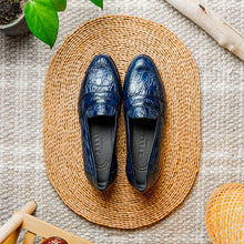 Load image into Gallery viewer, 11-119-NVY TUSCANY Crocodile Penny Loafer, Navy
