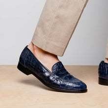 Load image into Gallery viewer, 11-119-NVY TUSCANY Crocodile Penny Loafer, Navy

