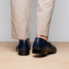 Load image into Gallery viewer, 11-119-NVY TUSCANY Crocodile Penny Loafer, Navy
