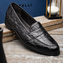 Load image into Gallery viewer, 11-119-BKM (BLK) TUSCANY Crocodile Penny Loafer, Black
