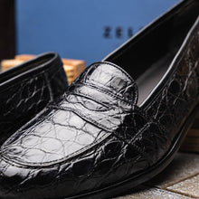 Load image into Gallery viewer, 11-119-BKM (BLK) TUSCANY Crocodile Penny Loafer, Black
