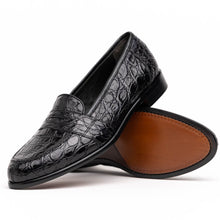 Load image into Gallery viewer, 11-119-BKM (BLK) TUSCANY Crocodile Penny Loafer, Black
