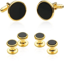 Load image into Gallery viewer, Men&#39;s Tuxedo Cufflinks and Studs - Black Onyx with Gold Tone
