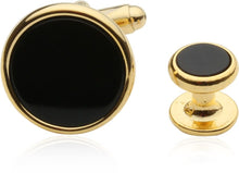 Load image into Gallery viewer, Men&#39;s Tuxedo Cufflinks and Studs - Black Onyx with Gold Tone
