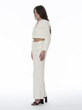 Load image into Gallery viewer, Tweed Collared Flap Detail Button Cropped Jacket
