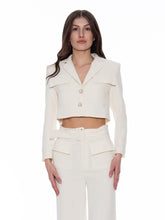 Load image into Gallery viewer, Tweed Collared Flap Detail Button Cropped Jacket
