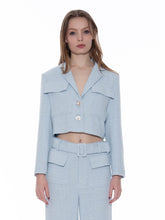 Load image into Gallery viewer, Tweed Collared Flap Detail Button Cropped Jacket
