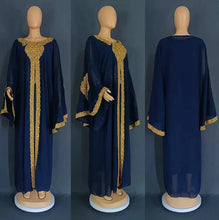 Load image into Gallery viewer, Two Piece Set Gold Kaftan Abaya Dress
