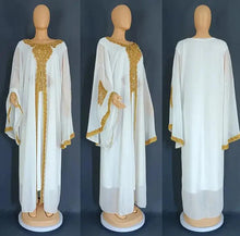 Load image into Gallery viewer, Two Piece Set Gold Kaftan Abaya Dress

