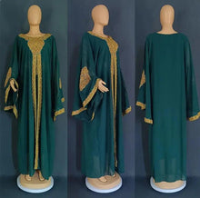 Load image into Gallery viewer, Two Piece Set Gold Kaftan Abaya Dress

