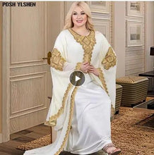 Load image into Gallery viewer, Two Piece Set Gold Kaftan Abaya Dress
