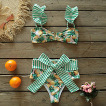 Load image into Gallery viewer, Two-Pieces Women Floral Push-Up Padded Bra Ruffles Bikini Set Swimsuit Swimwear Bathing Suit Beachwear Floral Printed Swimsuit Knotted String Triangle Bikini Tie Side High Cut Cheeky Bikini Set
