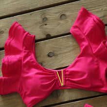 Load image into Gallery viewer, Two-Pieces Women Floral Push-Up Padded Bra Ruffles Bikini Set Swimsuit Swimwear Bathing Suit Beachwear Floral Printed Swimsuit Knotted String Triangle Bikini Tie Side High Cut Cheeky Bikini Set
