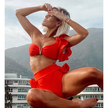 Load image into Gallery viewer, Two-Pieces Women Floral Push-Up Padded Bra Ruffles Bikini Set Swimsuit Swimwear Bathing Suit Beachwear Floral Printed Swimsuit Knotted String Triangle Bikini Tie Side High Cut Cheeky Bikini Set
