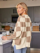 Load image into Gallery viewer, EFAN Women's Oversized Sweaters Fall Crewneck Batwing Sleeve Pullover Sweaters Small Khaki Plaid - # WOAA21510006-PRG
