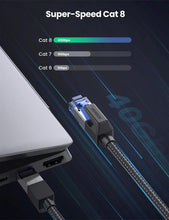 Load image into Gallery viewer, Elegant Black Ethernet Cable CAT8 40Gbps 2000MHz CAT 8 Networking Nylon Braided Internet LAN Network Cable With Gold Silver Plated RJ45 Connector Cord For Router TV
