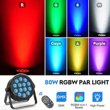 Load image into Gallery viewer, U'King 4PCS 80W Par Light 4in1 RGBW 14 LED Stage Effect Light DMX512 Remote Control Flat Light for KTV DJ Disco Bar Stage Light
