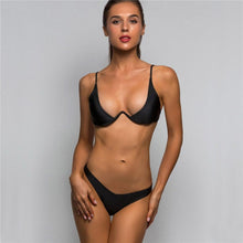 Load image into Gallery viewer, Underwired Bikini Female Swimsuit Women Swimwear Two-Piece V Shape Wire Bikini Set Bather Bathing Suit Women Micro Bikini Set Shiny Metallic 2 Piece Swimsuit Push Up Underwire Swimwear Bathing Suit
