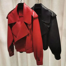 Load image into Gallery viewer, Unique Design Faux Leather Jacket Women Loose Soft Vintage Motorcycle Biker Coat Short Pu Leather Coat Female Punk Autumn Streetwear Outwear
