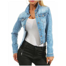 Load image into Gallery viewer, Unique Design Women's Denim Cropped Jacket Female Pockets Hole Short Jean Jackets Ladies Fashionable Button Casual Solid Coats

