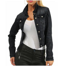 Load image into Gallery viewer, Unique Design Women's Denim Cropped Jacket Female Pockets Hole Short Jean Jackets Ladies Fashionable Button Casual Solid Coats
