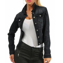 Load image into Gallery viewer, Unique Design Women's Denim Cropped Jacket Female Pockets Hole Short Jean Jackets Ladies Fashionable Button Casual Solid Coats
