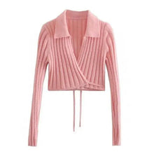 Load image into Gallery viewer, Unique Design Women's Sweater Solid Cross V-Neck Lace Up Bow Jumpers Long Sleeve Cardigan Female Spring Knitted Coat
