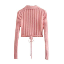 Load image into Gallery viewer, Unique Design Women's Sweater Solid Cross V-Neck Lace Up Bow Jumpers Long Sleeve Cardigan Female Spring Knitted Coat
