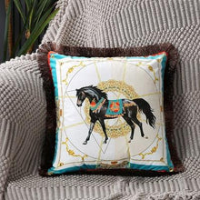 Load image into Gallery viewer, Unique Designed European American Luxury Printed Polyester Cushion Cover Horse printed Lumbar Cover Tassel Edge Modern Throw Pillow Covers Square Decorative Set Cushion Covers For Home Bed Couch Sofa Bench
