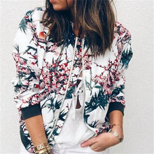Load image into Gallery viewer, Unique Nature Design Women's jackets Floral Printed Ladies Zipper Up Bomber Outwear Spring Long Sleeve Short Thin Slim Casual Pocket Biker Coats
