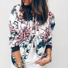 Load image into Gallery viewer, Unique Nature Design Women's jackets Floral Printed Ladies Zipper Up Bomber Outwear Spring Long Sleeve Short Thin Slim Casual Pocket Biker Coats
