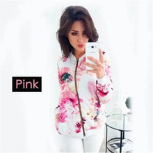 Load image into Gallery viewer, Unique Nature Design Women's jackets Floral Printed Ladies Zipper Up Bomber Outwear Spring Long Sleeve Short Thin Slim Casual Pocket Biker Coats
