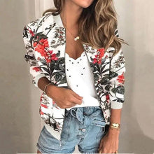 Load image into Gallery viewer, Unique Nature Design Women's jackets Floral Printed Ladies Zipper Up Bomber Outwear Spring Long Sleeve Short Thin Slim Casual Pocket Biker Coats
