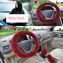 Load image into Gallery viewer, Universal Cute and Stylish Fluffy Fur Steering Wheel Cover Steering-wheel Plush Car Steering Wheel Warm Soft Fur Fuzzy Steering Wheel Covers Winter Faux fur Hand Brake &amp; Gear Cover Set Car Interior Accessories Fuzzy Steering Wheel Cover for Women

