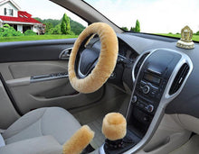 Load image into Gallery viewer, Universal Cute and Stylish Fluffy Fur Steering Wheel Cover Steering-wheel Plush Car Steering Wheel Warm Soft Fur Fuzzy Steering Wheel Covers Winter Faux fur Hand Brake &amp; Gear Cover Set Car Interior Accessories Fuzzy Steering Wheel Cover for Women
