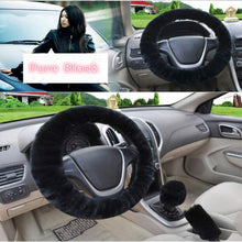 Load image into Gallery viewer, Universal Cute and Stylish Fluffy Fur Steering Wheel Cover Steering-wheel Plush Car Steering Wheel Warm Soft Fur Fuzzy Steering Wheel Covers Winter Faux fur Hand Brake &amp; Gear Cover Set Car Interior Accessories Fuzzy Steering Wheel Cover for Women
