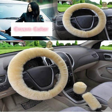 Load image into Gallery viewer, Universal Cute and Stylish Fluffy Fur Steering Wheel Cover Steering-wheel Plush Car Steering Wheel Warm Soft Fur Fuzzy Steering Wheel Covers Winter Faux fur Hand Brake &amp; Gear Cover Set Car Interior Accessories Fuzzy Steering Wheel Cover for Women
