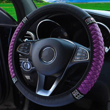 Load image into Gallery viewer, Universal PU Leather Bling Car Steering Wheel Cover Diamond Leather Steering Wheel Cover with Bling Crystal Rhinestones Steering Wheel for Women Girls, Universal Fit Rhinestone Steering Wheel Cover Case Auto Interior Decor 37-38cm
