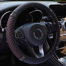 Load image into Gallery viewer, Universal PU Leather Bling Car Steering Wheel Cover Diamond Leather Steering Wheel Cover with Bling Crystal Rhinestones Steering Wheel for Women Girls, Universal Fit Rhinestone Steering Wheel Cover Case Auto Interior Decor 37-38cm
