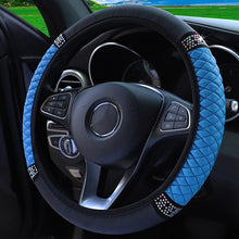 Load image into Gallery viewer, Universal PU Leather Bling Car Steering Wheel Cover Diamond Leather Steering Wheel Cover with Bling Crystal Rhinestones Steering Wheel for Women Girls, Universal Fit Rhinestone Steering Wheel Cover Case Auto Interior Decor 37-38cm

