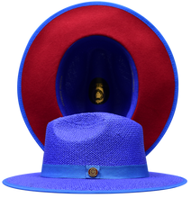 Load image into Gallery viewer, Bruno Capelo Kingdom Straw Fedora Flat Wide Brim Hat | KI-516 Royal Blue with Red undertone
